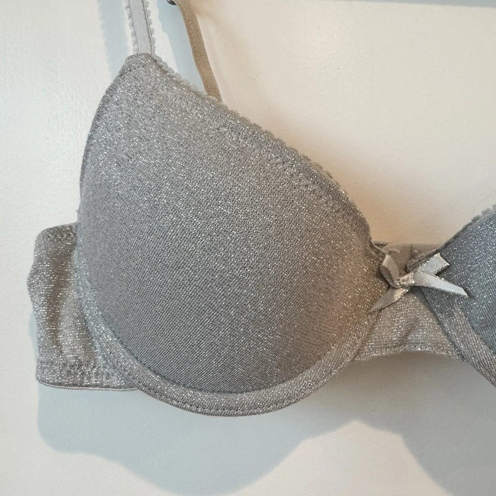 New Coquette Twee Xhilaration 34A Push-up T-Shirt Bra Sparkly Silver NWT